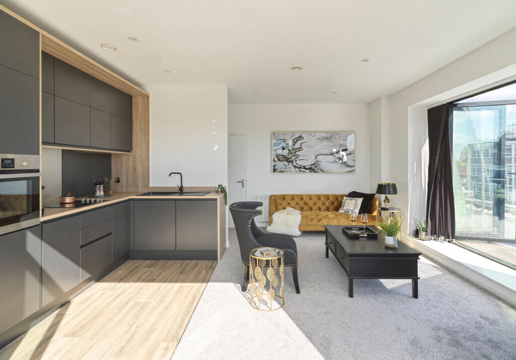 A photo of the open plan living at stone cross house